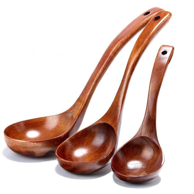 Long Handled Wooden Soup Spoons