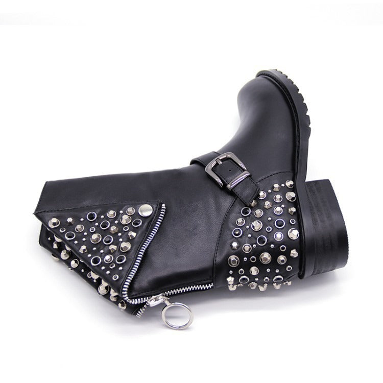 Rivet punk women's leather boots and shoes